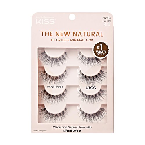KISS The New Natural, False Eyelashes, Wide Slacks', 12 mm, Includes 4 Pairs Of Lashes, Contact Lens Friendly, Easy to Apply, Reusable Strip Lashes