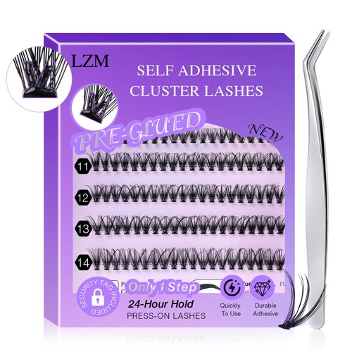 Self Adhesive Eyelashes Pre-glued - Eyelashes 9-14mm D Curl Volume Lashes, Individual Lash Extension Kit with Lash Tweezers，30