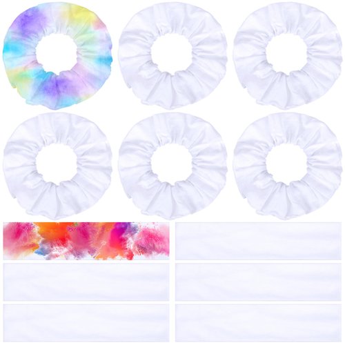 Waydress 12 Pieces Tie Dye White Scrunchies and White Stretchy Headband, Solid Scrunchies Elastic Hair Ties Cotton Soft Elastic Headbands Yoga Headband Ponytail Holder for Women Girls Hair Styling