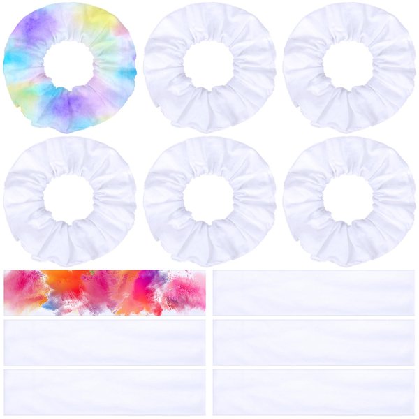 Waydress 12 Pieces Tie Dye White Scrunchies and White Stretchy Headband, Solid Scrunchies Elastic Hair Ties Cotton Soft Elastic Headbands Yoga Headband Ponytail Holder for Women Girls Hair Styling