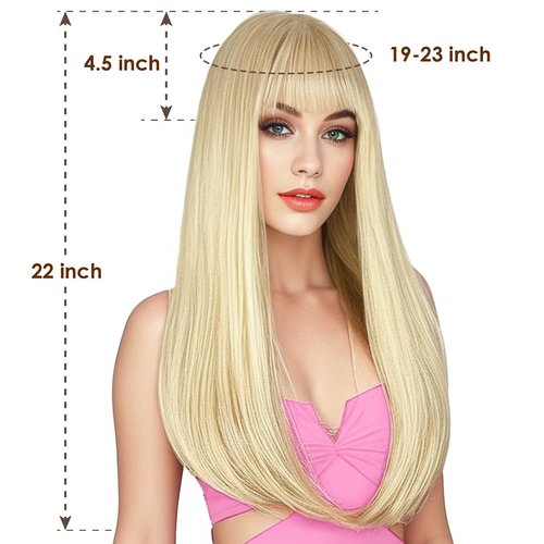 ENTRANCED STYLES 𝐁𝐥𝐨𝐧𝐝𝐞 𝐖𝐢𝐠 𝐰𝐢𝐭𝐡 𝐁𝐚𝐧𝐠𝐬, Long Straight Wigs for Women Natural Hair Wigs Synthetic Blonde Wigs for Girls Daily Party Halloween Cosplay Wig 22 Inch