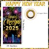 2025 Happy New Year Door Banner Cover Decorations, New Year Eve Door Cover Fireworks New Year City View 2025 NYE Party Decorations