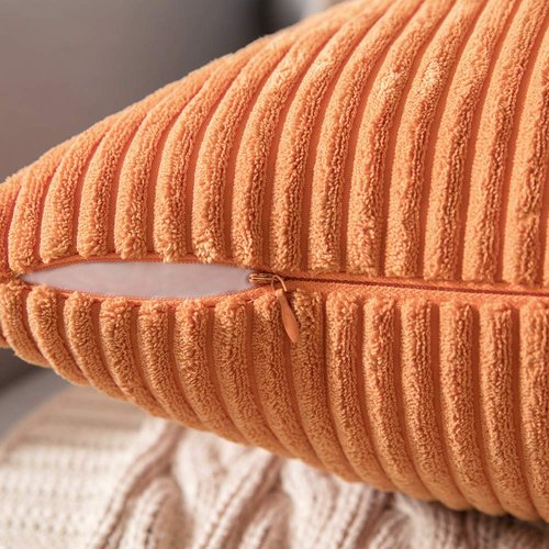 MIULEE Pack of 2 Orange Pillow Covers 18x18 Inch Soft Boho Striped Corduroy Throw Pillow Covers Set Decorative Square Cushion Cases Pillowcases for Sofa Bedroom Couch