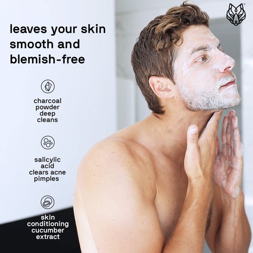 Black Wolf Men’s Charcoal Powder Face Wash, 5 Fl Oz - Facial Cleanser Removes Unwanted Impurities from Your Skin and Soothes Irritation