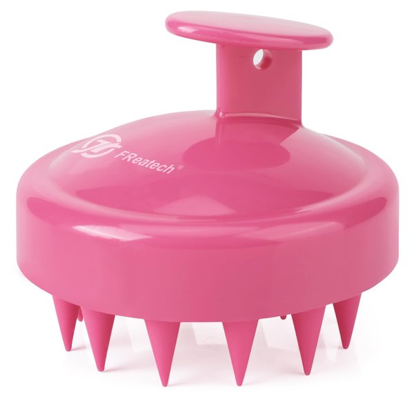 FREATECH Scalp Massager Hair Growth, Scalp Scrubber with Soft Silicone Bristles for Dandruff and Hair Care, Shampoo Brush Hair Massager Scalp Exfoliator for Wet & Dry, Long Curly Thick Hair, Red