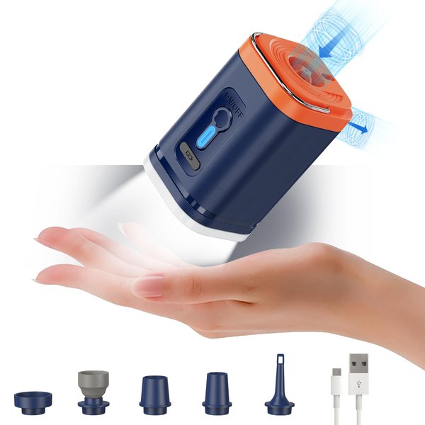Electric air Pump for Inflatables, Portable Rechargeable Mini Pump with 2000mAh Battery for Air Mattress Couch Pool Floats,Blow Up Pool Raft Bed Boat Toys,Vacuum Bags,Yoga Ball-Blue