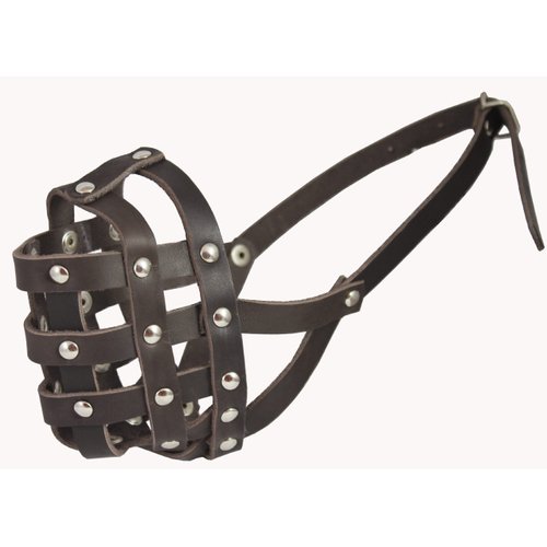 Genuine Leather Dog Basket Muzzle #108 Brown - Bulldog, Boxer (CircuSmference 13", Snout Length 2.5")