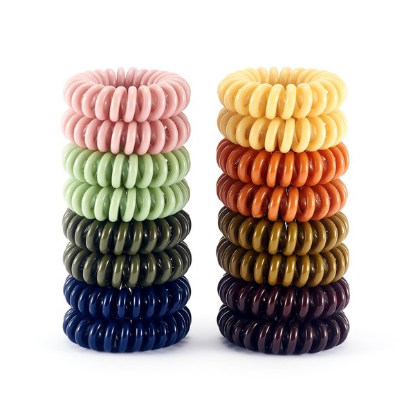 QIUTIMIY 16Pcs Spiral Hair Ties, (Laser&Clear White) Hair Elastic Coils for Women and Girls, Waterproof Phone Cord Hair Scrunchies Accessories Bands for Ponytails and Updos
