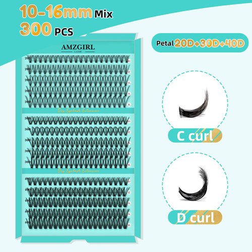 Lash Clusters 300pcs Eyelashes Cluster Individual Wispy Lashes Thin Band for Lash Extension at Home for Beginners by AMZGlRL (20d+30d+40d-D,10-16mm Mixed)