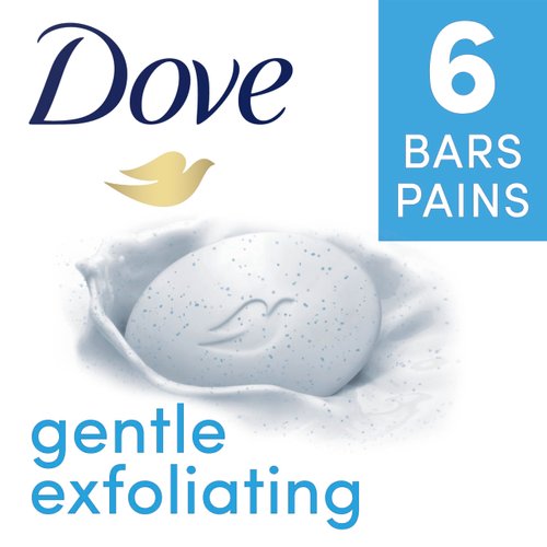 Dove Beauty Bar More Moisturizing Than Bar Soap Gentle Exfoliating With Mild Cleanser For Softer And Smoother Skin 3.75 oz, 6 Bars