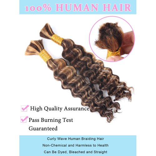 Highlight Human Braiding Hair for Boho Braids 2 Bundles 20 Inch 100g P430 Deep Water Wave Bulk Human Hair for Braiding Wet and Wavy Curly Bundles No Weft Micro Braiding Hair Human Hair Extensions
