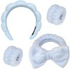 LVYOUIF 4PCS Spa Headband Hairband & Wristband Set Bow-tie Hairband with Buckled Hair Band Wrist Washband Terry Towel Cloth Headband for Washing Face Makeup Removal Skincare Blue