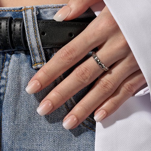 BTArtbox Square Ombre Press On Nails - Soft Gel Press On Nails Short with Nail Glue, 15 Sizes - 30 Reusable Fake Nails Kit, Vanilla Cream