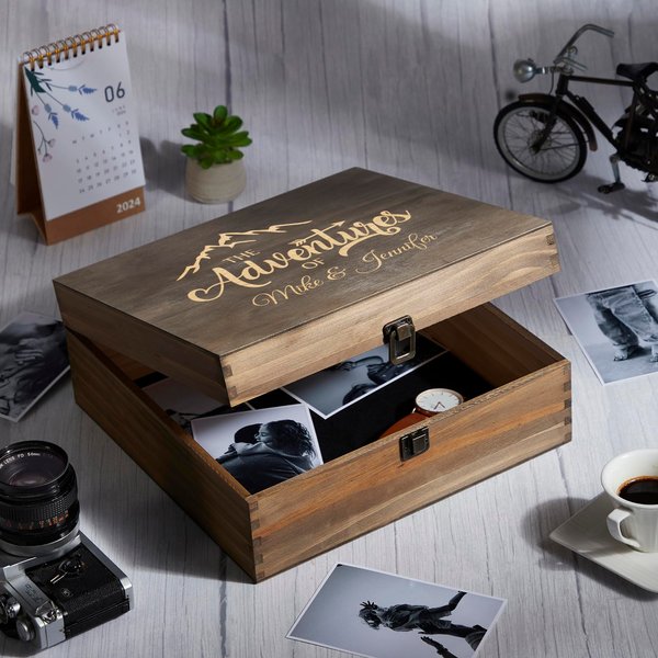 Personalized Wooden Keepsake Box - Custom Engraved Memory Box for Travel Souvenirs, Photos, Letters, Wedding Gifts, Anniversary Gifts, Valentine's day, Adventure Keepsake Box for Travelers and Couples