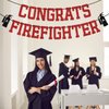 Red Glitter Congrats Firefighter Banner, First in Last Out/Class of 2024/So Proud of You, 2024 Graduation Party Decorations Supplies