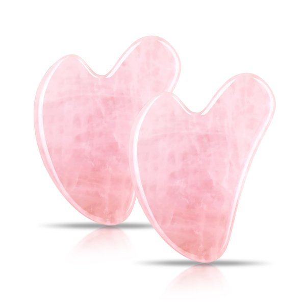 Contrybox Gua Sha Facial Tools 2 Pack, Rose Quartz Guasha Tool for Face Gua Sha Stone for Puffiness Reducing & Jawline Sculpting Face Stone Gua Sha Tools for Skin Care Woman GuaSha Stone Tool, Pink