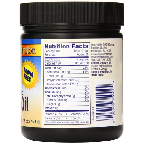 Omega Nutrition Coconut Oil, 454-Grams