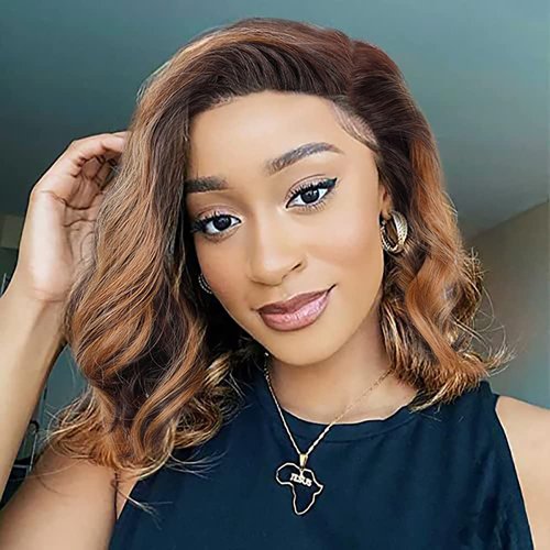 Civrie Ombre Short Wavy Bob WIgs for Women Natural Side Part Synthetic Heat Resistant Fiber Hair… (Highlight)