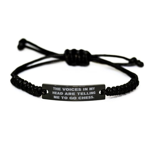 Game On Novelties Unique Idea Chess Black Rope Bracelet, The Voices in My Head are Telling Me to Go, Reusable Gifts for Men Women