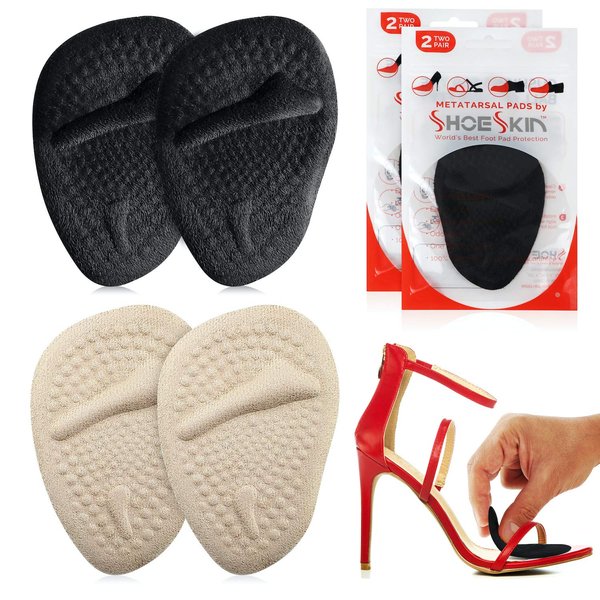 Metatarsal Pads - Ball of Foot Cushion Inserts for All Day Pain Relief and Comfort (Beige & Black)