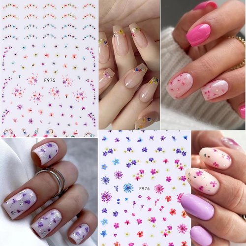 10Sheets Flower Nail Art Stickers 3D Colorful Flower Nail Art Supplies Daisy Nail Decals Pink White Floral Leaf Cherry Blossom Designs Summer Sliders French Stickers for Women Nail Art Tips Decoration