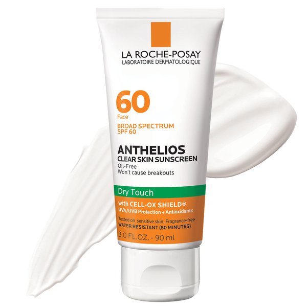 La Roche-Posay Anthelios Clear Skin Dry Touch Sunscreen SPF 60, Oil Free Face Sunscreen for Acne Prone Skin, Won't Cause Breakouts, Non-Greasy, Oxybenzone Free, 3.0 Fl Oz