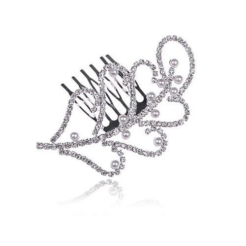 Alilang Women's Silvery Tone Clear Shiny Crystal Rhinestones Leaf Jewelry Hair Comb