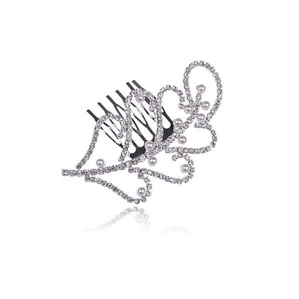 Alilang Women's Silvery Tone Clear Shiny Crystal Rhinestones Leaf Jewelry Hair Comb
