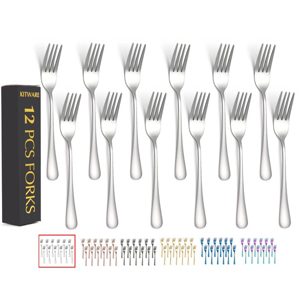 Silver Salad Forks Set of 12 pieces，Stainless Steel Flatware Forks 6.8 inch，Mirror Polish Small Utensils, New Kitchen Essentials Cutlery Set Dishwasher Safe