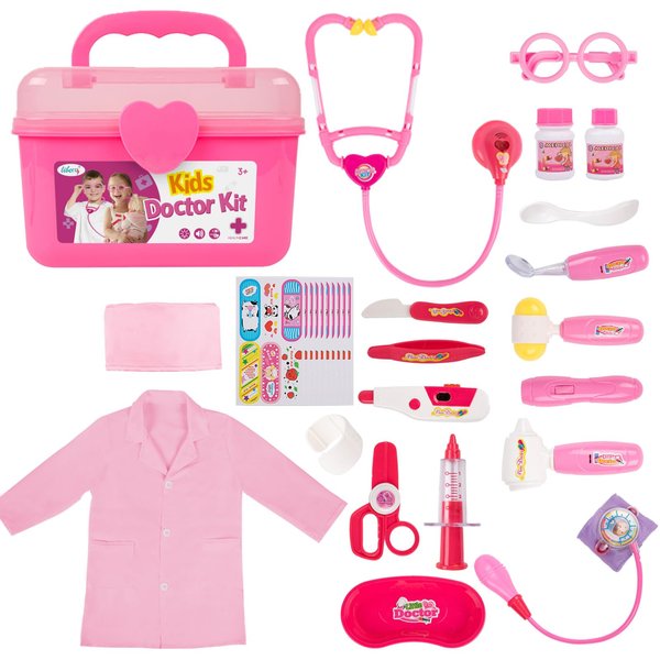 Liberry Toy Doctor Kit for Toddlers 3 4 5 Years Old, Kids Doctor Play Set for Girls Boys Gift, Pretend Play Medical Kit with Stethoscope & Dress Up Costume for Christmas Birthday Halloween Pink