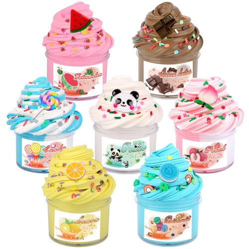 Scented Slime Kit with 7 Pack Butter Slimes,Dual Colored Pink Slime Watermelon Charms,Super Soft and Non-Sticky, Stress Relief Toy Party Favors Birthday Gifts for Girls and Boys 6 7 8 9 10 11 12.