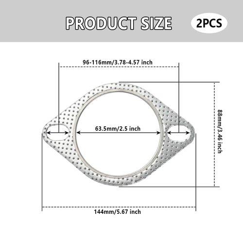 2 PCS Car Exhaust Gasket,2.5" 2-Bolt Exhaust Flange Gasket Replacement OEM#120-06310-0002,Standard Exhaust Manifold Gasket Car Accessories Made of High Temp Gasket Material(2.5inch)