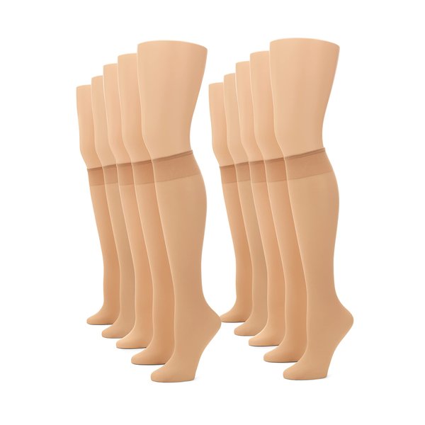 No nonsense Women's Sheer Knee High Value Pack with Comfort Top, Nude - 10 Pair Pack, Regular