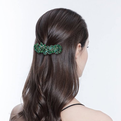 EVER FAITH Women's Austrian Crystal Art Deco Floral Leaf Hair Barrette Clip Green Silver-Tone