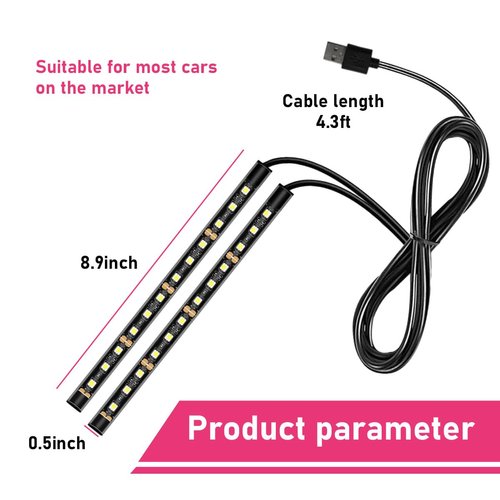 Sylvil Car LED Strip Light, 24 LEDs RGB Neon Interior Atmosphere Lights, 12V Under Dash Ambient Night Light, USB Port Auto Interior Decorative Lamp, Universal Car Accessories (Red)