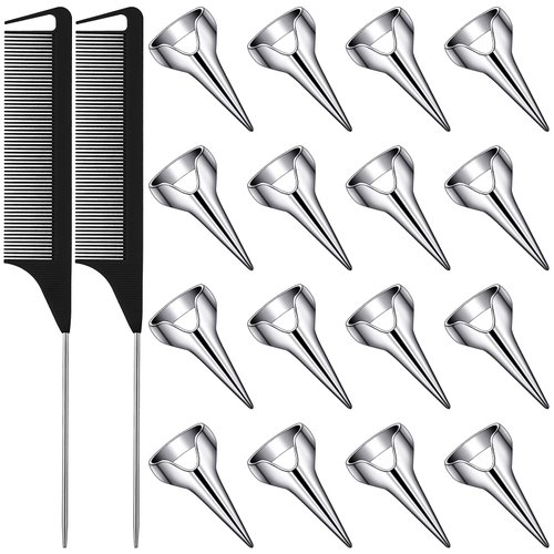 18 Pieces Hair Parting Stitch Braid Tools for Finger Hair Parting Rings with Rat Tail Comb Retro Pinky Nail Finger Halloween Cosplay for Hair Braiding Selecting Curling Styling Extension (Silver)