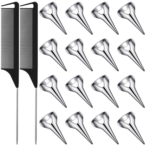 18 Pieces Hair Parting Stitch Braid Tools for Finger Hair Parting Rings with Rat Tail Comb Retro Pinky Nail Finger Halloween Cosplay for Hair Braiding Selecting Curling Styling Extension (Silver)