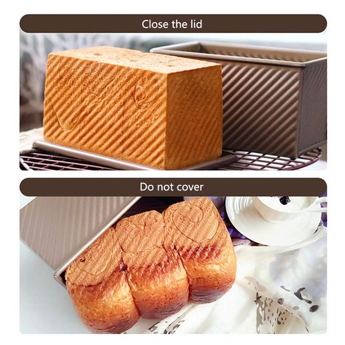 Cayanmydery Pullman Loaf Pan with Lid, Non-Stick Bakeware Golden Corrugated Carbon Steel Bread Toast Box Mold with Cover for Baking Bread, 1 lb Dough Capacity