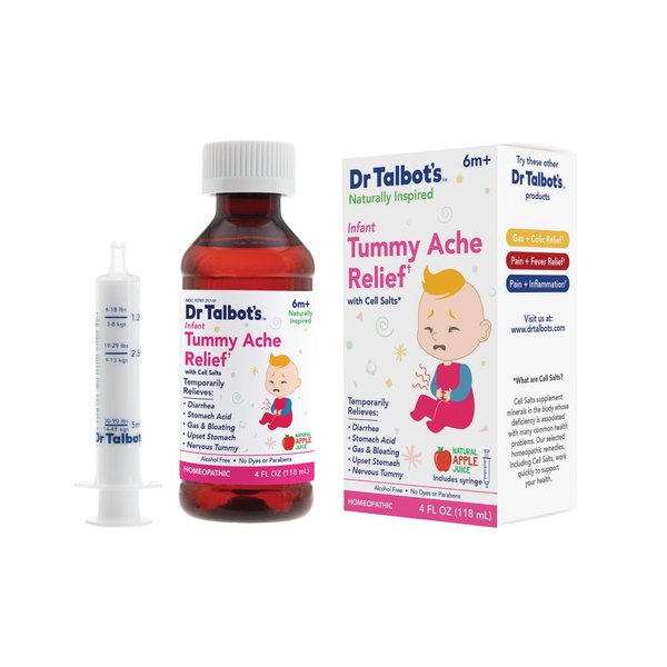 Dr. Talbot's Infant Tummy Ache Relief with Cell Salts - 4 fl oz - Naturally Inspired Kids Stomach Relief - Natural Apple Flavor - Includes Syringe