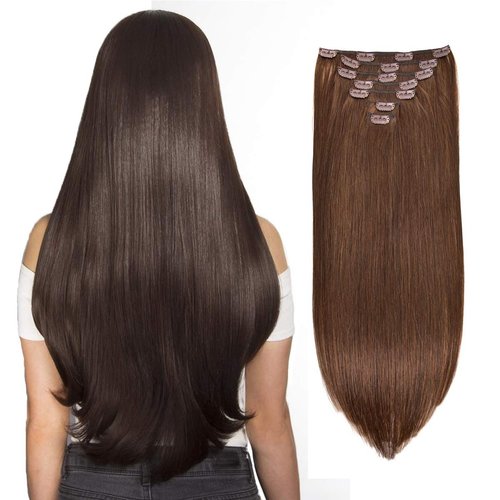 Clip in Hair Extensions Real Human Hair, 120g 7pcs Human Hair Extension Clips, 22 Inch Dark Brown #2 Human Hair Clip in Extensions, Double Weft Clip in Human Hair Extensions Straight Hair