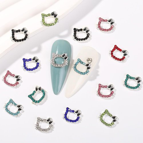 32PCS Kawaii Nail Art Charms Bling Kitty 3D Cute Metal Rhinestone Crystals Making Ornament Nail Decoration Accessories for DIY