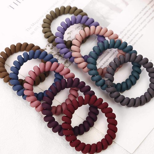 10 Piece Hair Ties For Thick Hair, Coil Elastics Hair Ties, Multicolor Medium Spiral Hair Ties, No Crease Hair Coils, Telephone Cord Plastic Hair Ties For Women And Girls (Matte color)