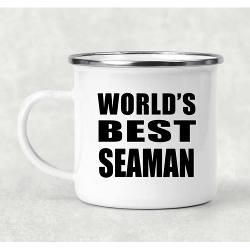 Designsify Gifts, World's Best Seaman, 12oz Camping Mug Stainless Steel Enamel Tea-Cup with Handle, for Birthday Anniversary Mom Dad Parents Fathers Mothers Day Party, to Men Women Him Her Friend Mom