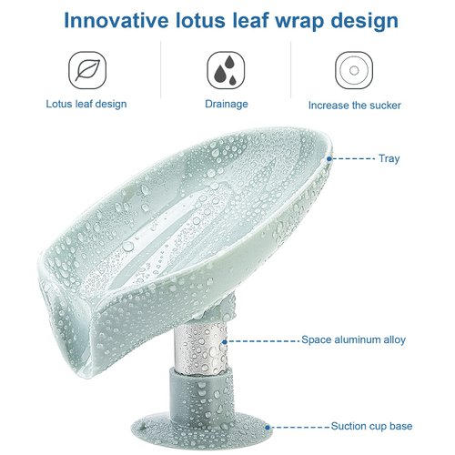 LBshmao-D 2 Pack Soap Holder Leaf-Shape Self Draining Soap Dish Holder, Not Punched Easy Clean Bar Soap Holder, with Suction Cup Soap Dish Suitable for Shower, Bathroom, Kitchen Sink (Grey + Green)
