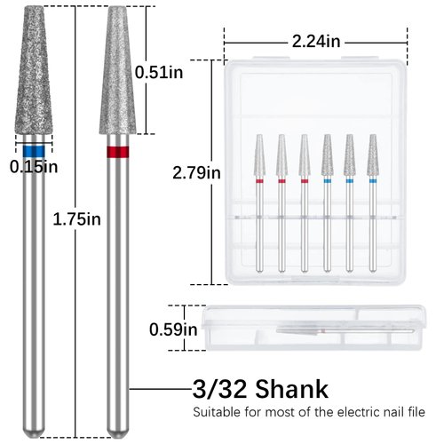 Difenni Nail Drill Bits Cuticle Nail Drill Bit Tapered Shape Cuticle Drill Bits with Storage Case,3/32 Shank Efile Bits for Nail Prep and Manicure Pedicure Tools(Fine&Medium)