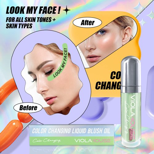 VIOLA HOUSE Liquid Blush, Color Changing Cheek Rouge Blush for Cheeks, Glossy Shiny Finish, Water-Based Color Pigments Rouge Stick