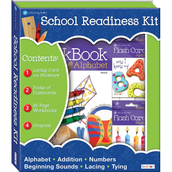 School Readiness Educational Box Set with 3 Early Learning School Skills Workbooks, Flash Cards, Crayons and More