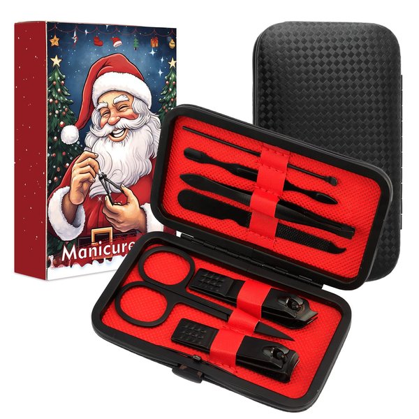 Manicure Kit Christmas Stocking Stuffers for Men - Manicure Set, Nail Clippers Kit, 7 Pcs Manicure and Pedicure Kit, Black Nail Care Kit Christmas Gifts For Men Dad Husband Boyfriend Father Women Mom