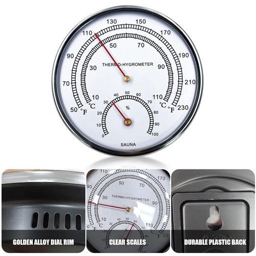 2 in 1 Sauna Fahrenheit Thermometer Hygrometer, Large Silver-Rimmed Accessories, Portable Indoor Temperature and Humidity Measurement Dial Suitable for Hotel Steam Rooms