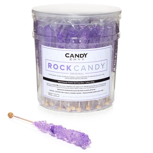 Lavender Rock Candy Crystal Sticks - Original Sugar Flavored - 36 Indiv. Wrapped